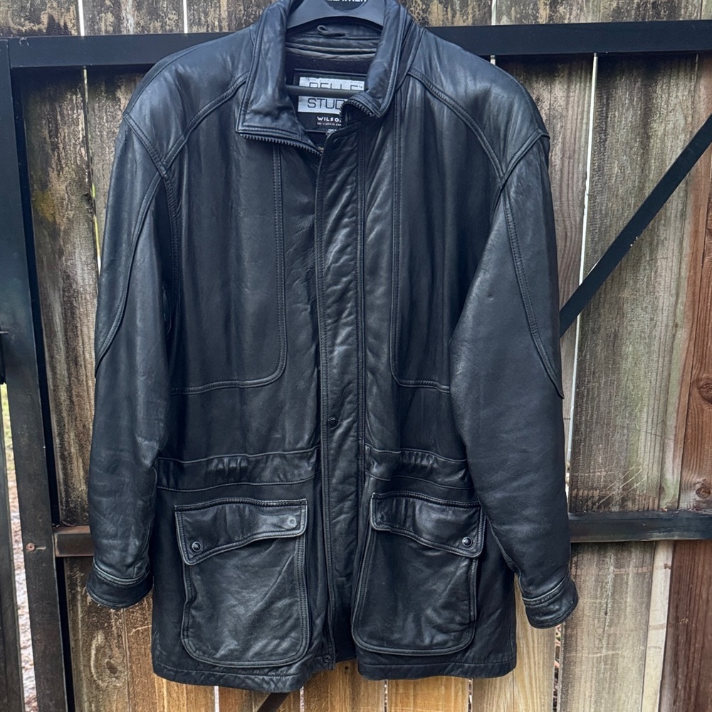 Vintage Wilson’s Leather Pelle Studio long leather coat, removable liner, sz 42R